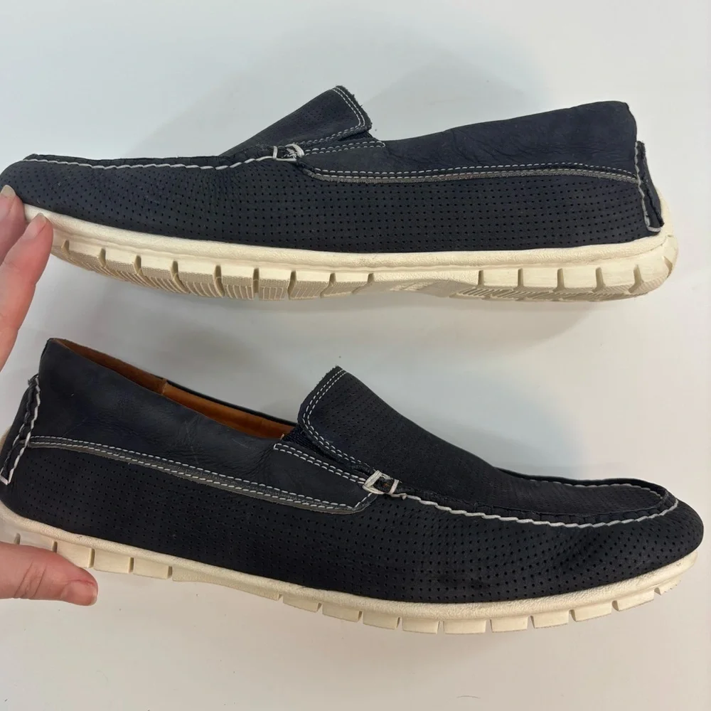 Johnston & Murphy Cord Venetian loafers 8 nubuck sheepskin leather navy
